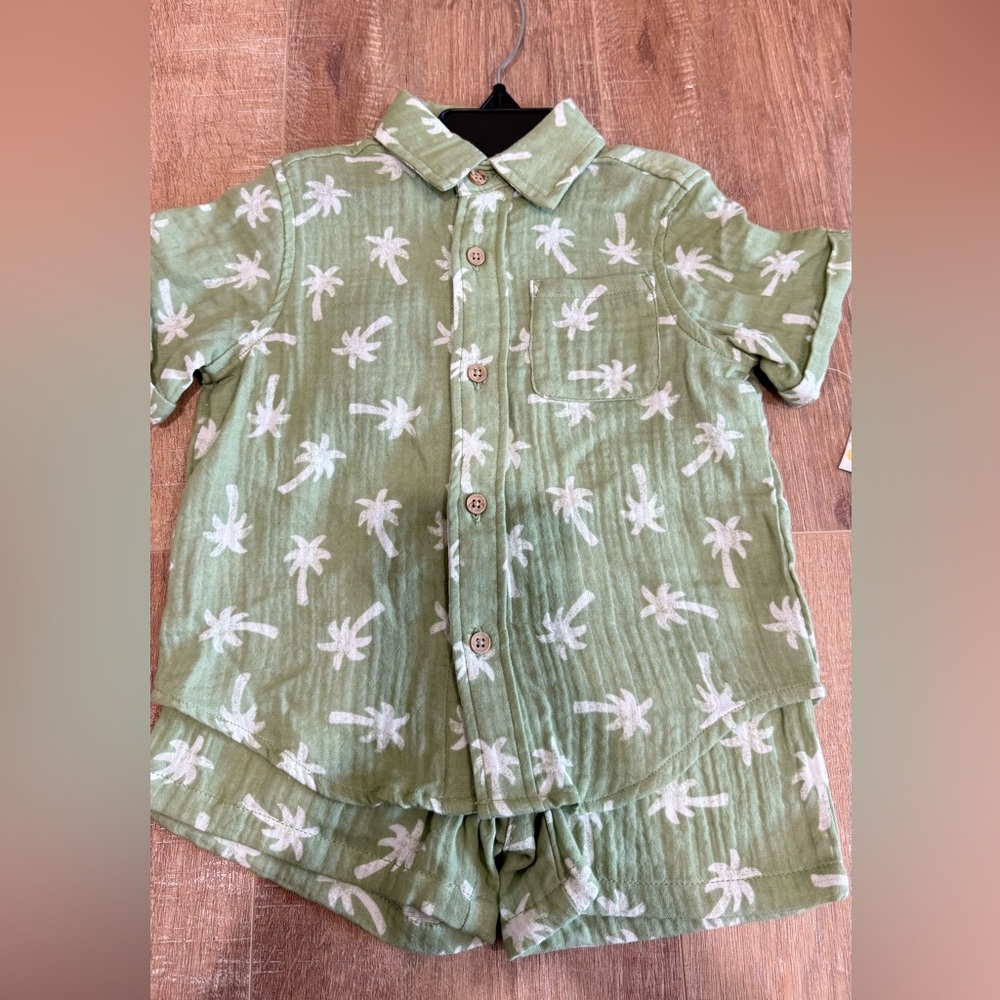 NWT Little Me Green Palm Tree Kids Matching Set